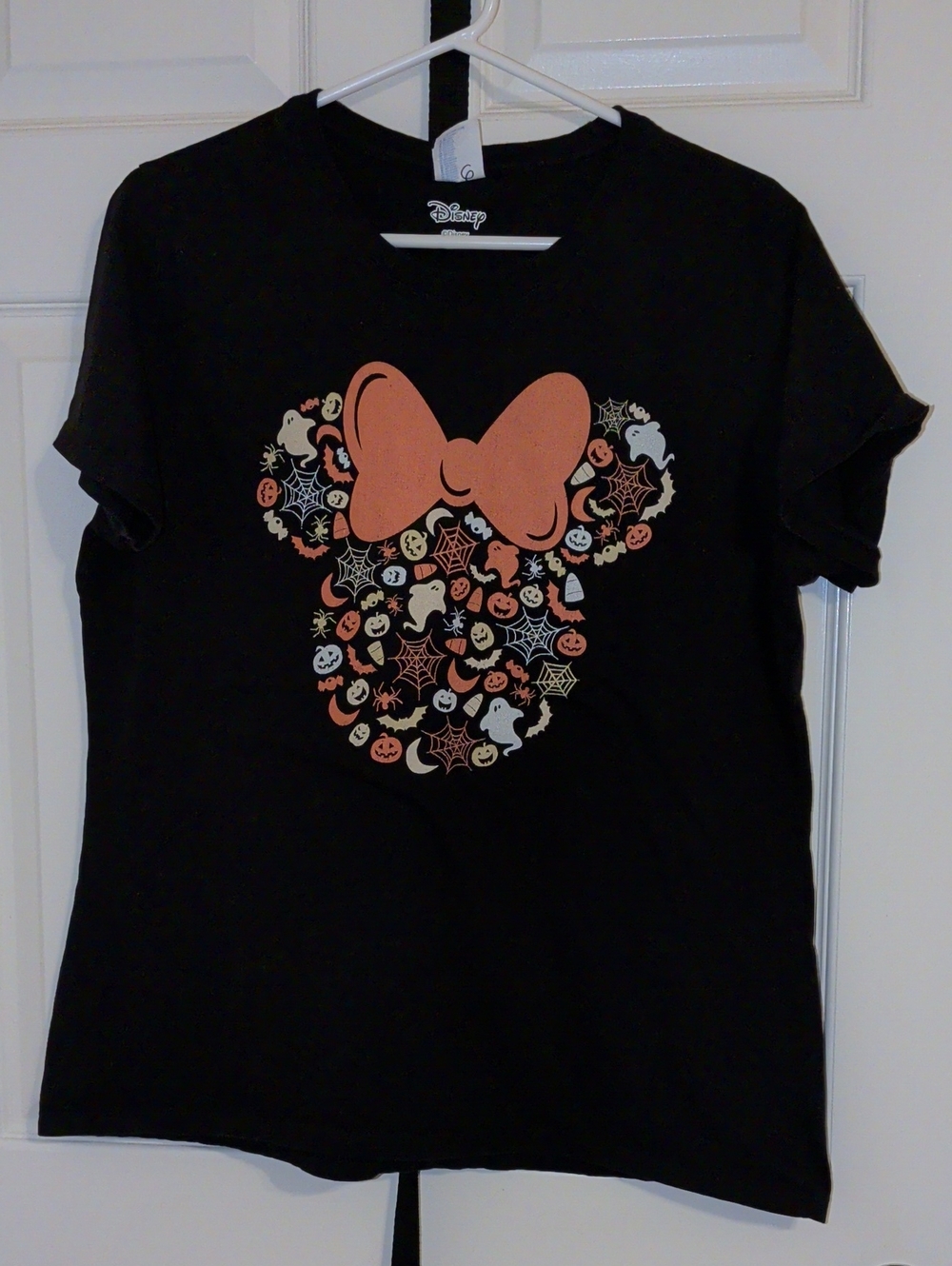 Disney Black Woman's Minnie Halloween Graphic Tee with Orange Bow